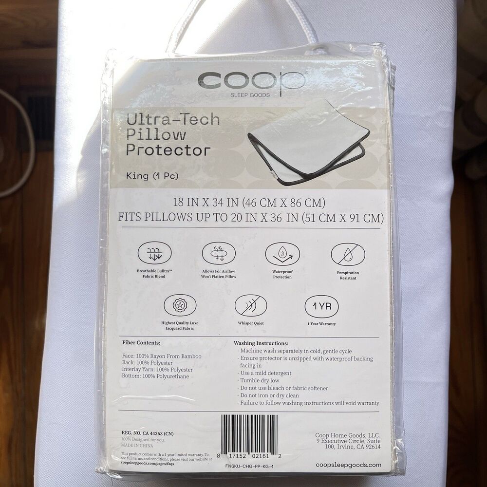 Coop Home Goods Ultra-Tech Pillow Protector 1 Piece - King - Brand New